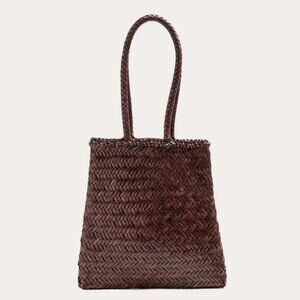 576. LIFFNER Flat Leather Basket Bag Dark Brown Silver Charm $395 NWOT